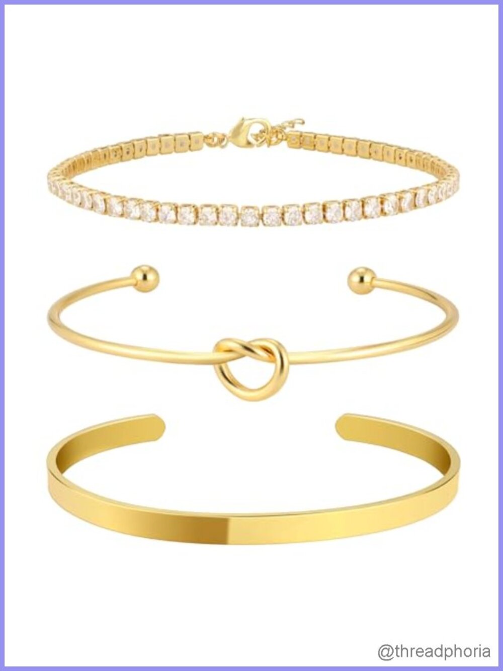 Gold Plated Cuff Bracelet Set Women Non Tarnish Stackable Cubic Zirconia Tennis